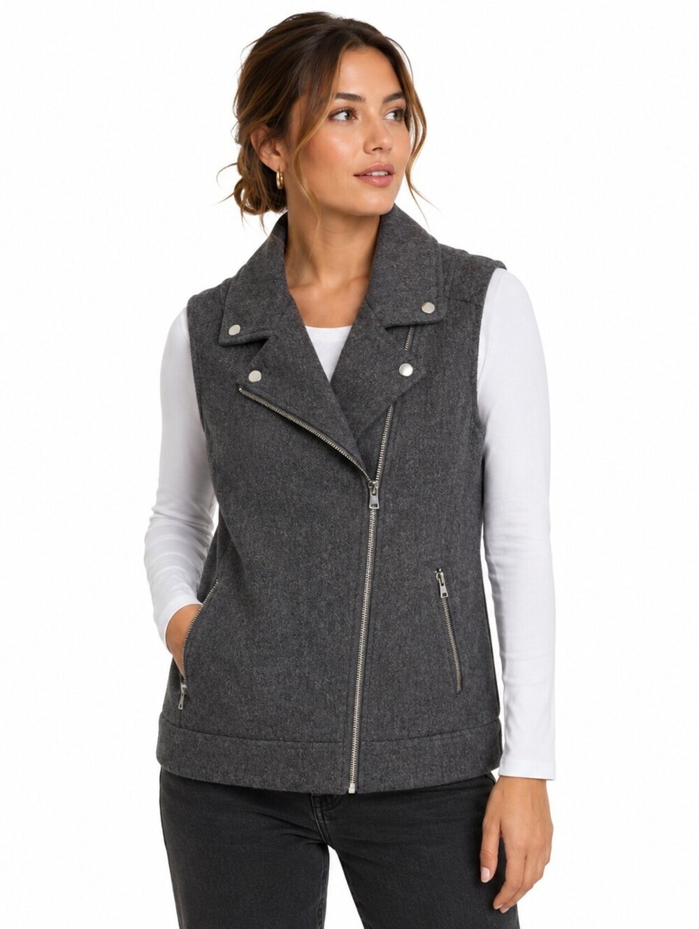 Banana Republic Women Gray Wool Blend Moto Biker Vest Zip Sleeveless -S EUC